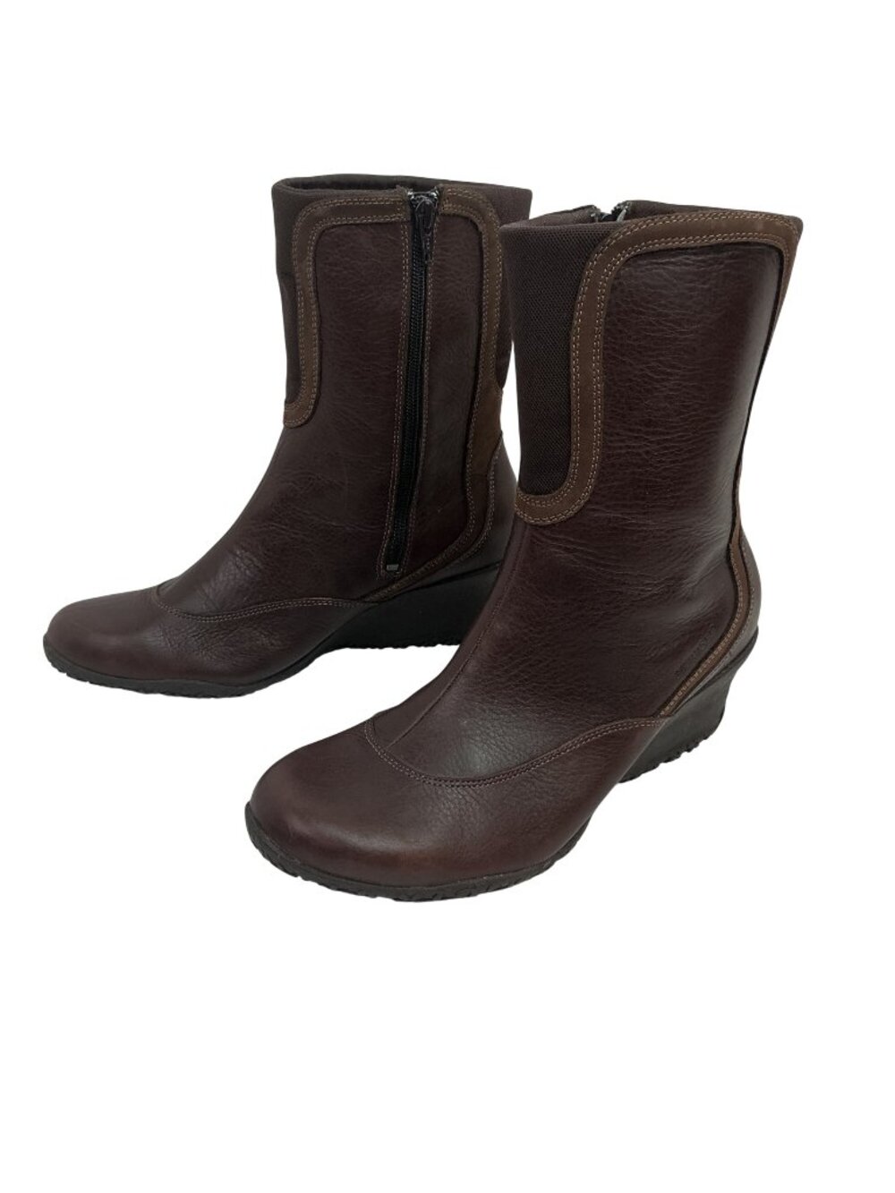 Merrell Wisteria Leather Mid-Calf Wedge Zip Boots Womens 11 Brown